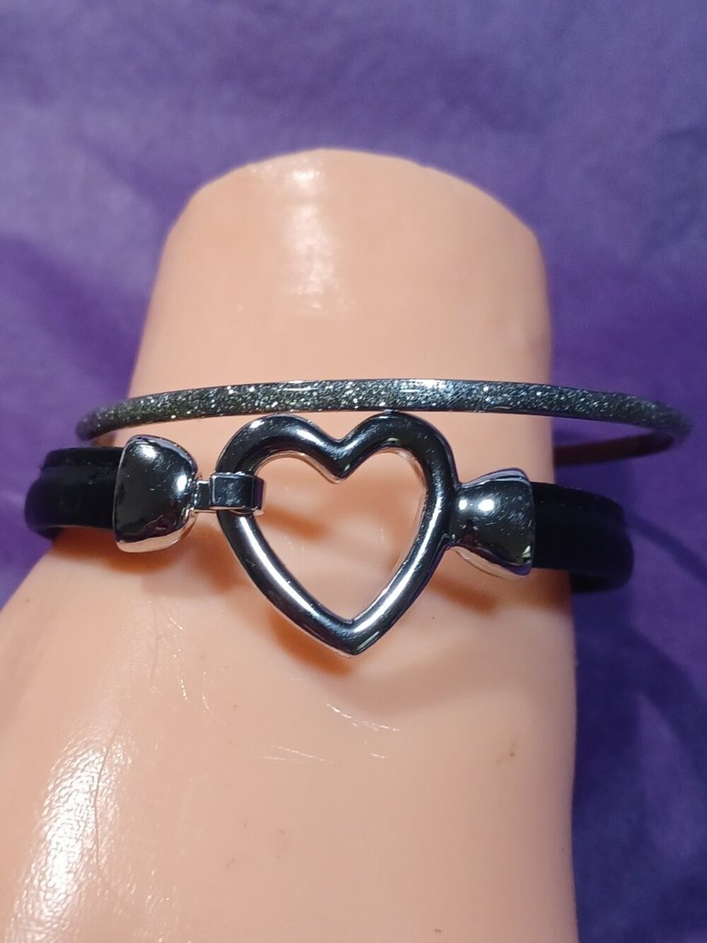 Nine West Leather Memory Eire Bracelet & Glitter Bangle Set